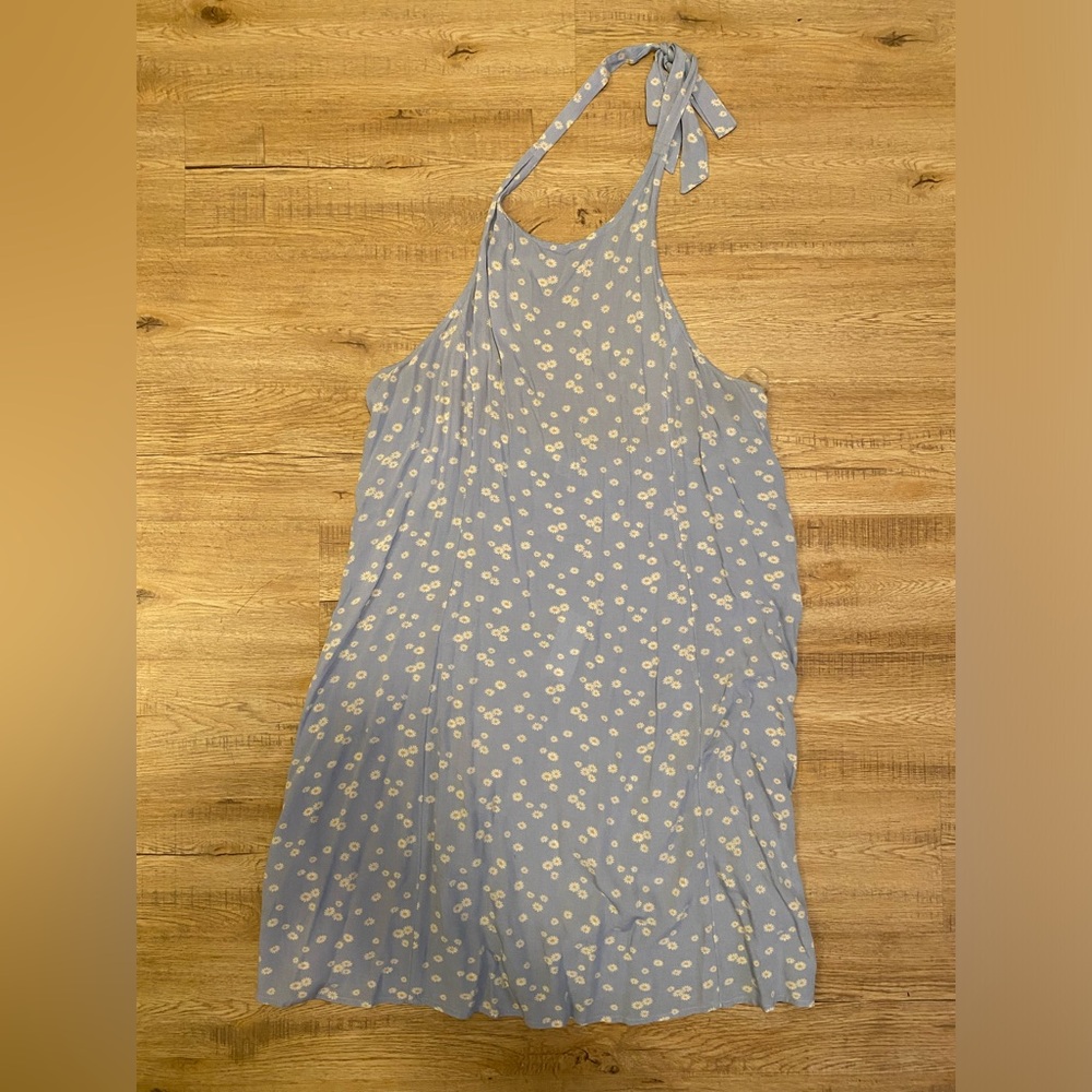 Blue Floral American Eagle Halter Dress with Adjustable Tie